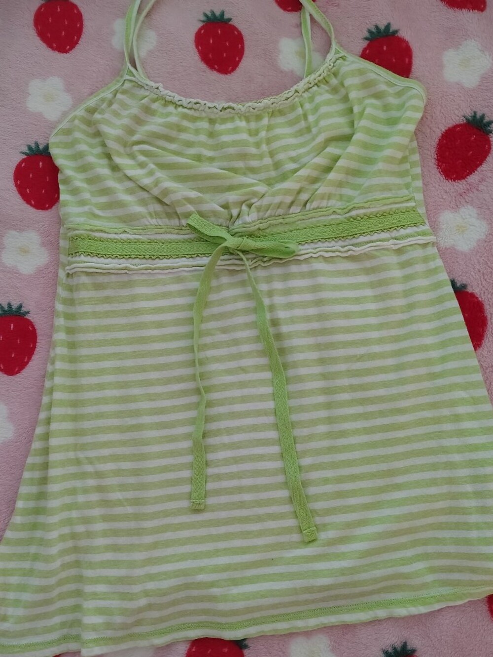y2k green striped babydoll cami